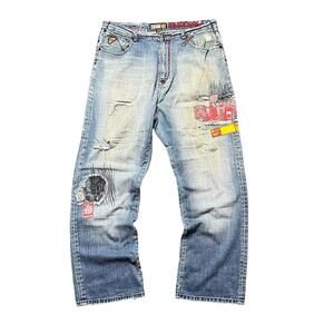 AKADEMIKS STREET JEANS 38 AKDMKS MENS DISTRESSED  BAGGY Y2K
